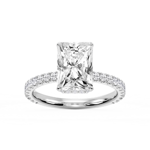 Michelle Radiant Lab Grown Diamond Pave Collar Claw Prong Side Stone Engagement Ring