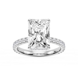 Michelle Radiant Lab Grown Diamond Pave Collar Claw Prong Side Stone Engagement Ring