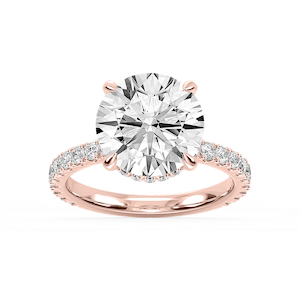 Michelle Round Lab Grown Diamond Pave Collar Claw Prong Side Stone Engagement Ring