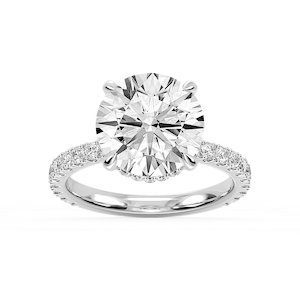 Michelle Round Lab Grown Diamond Pave Collar Claw Prong Side Stone Engagement Ring