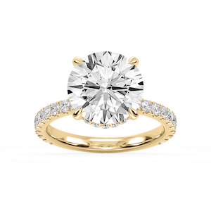 Michelle Round Lab Grown Diamond Pave Collar Claw Prong Side Stone Engagement Ring