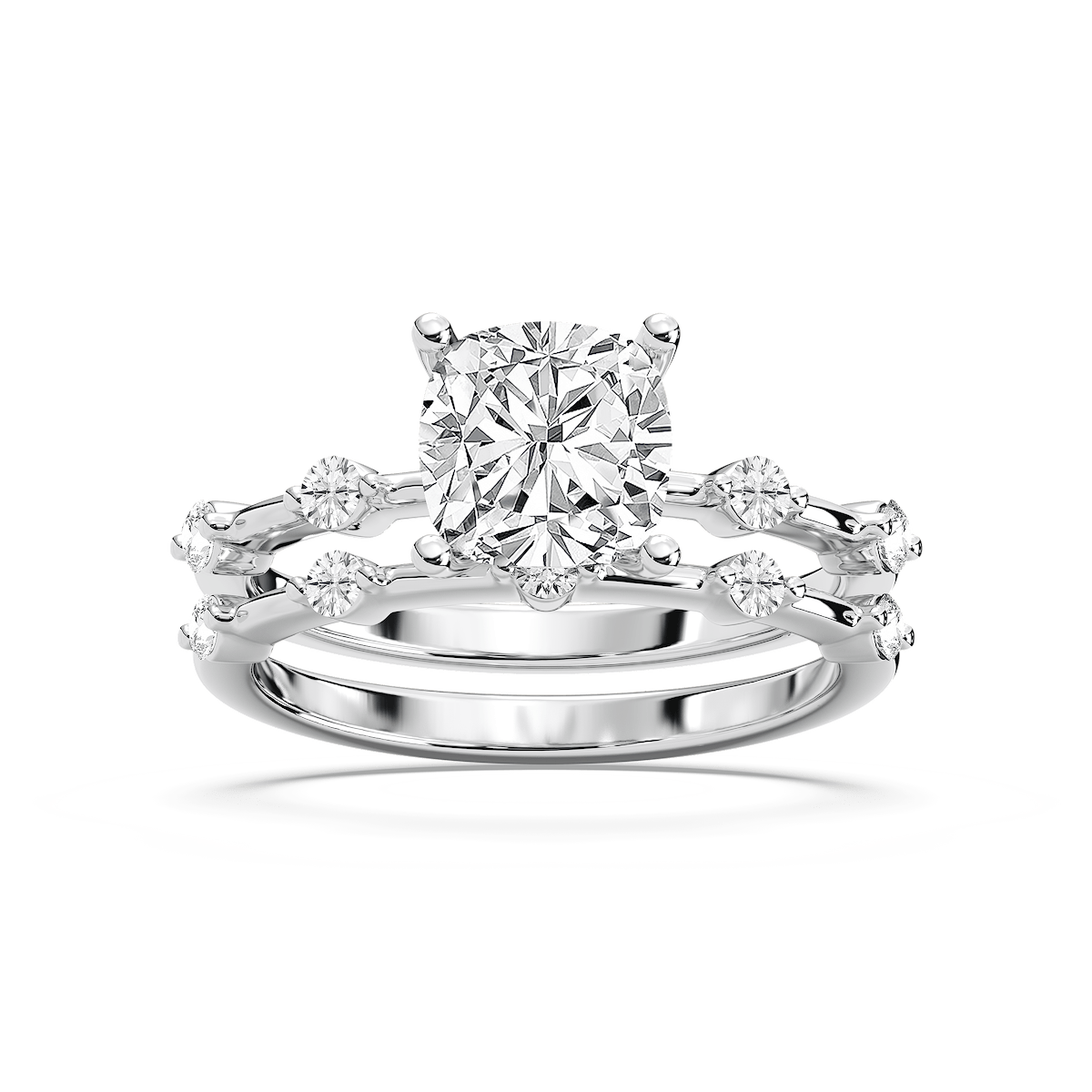 Mila Cushion Wedding Ring Set with 2.50ct Cushion Cut Lab-Grown Diamond in 14K White Gold