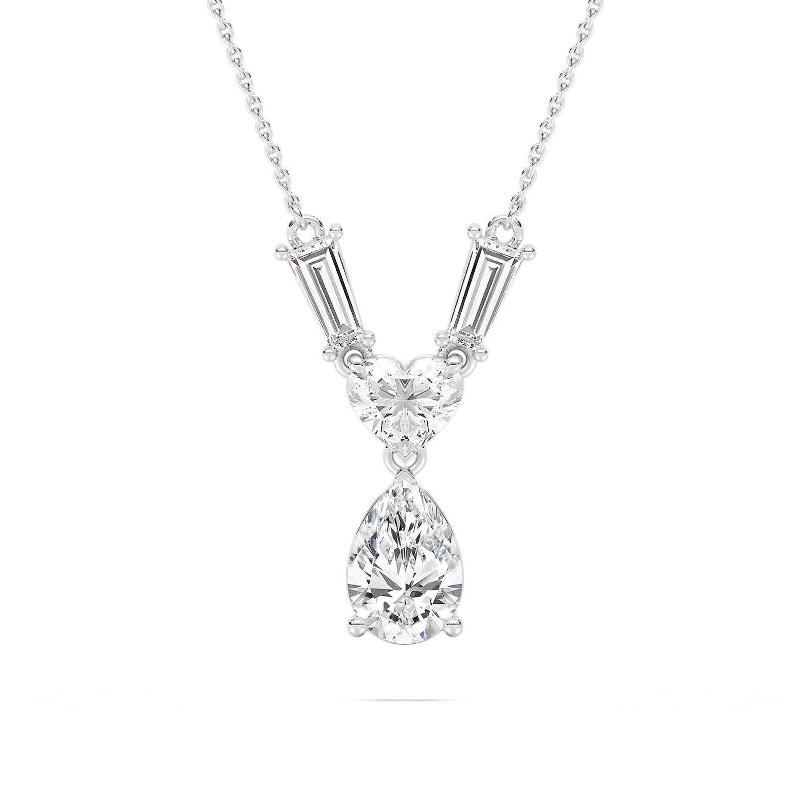 2 ¾ ctw Pear, Heart, and Tapered Baguette Lab Grown Diamond Teardrop Pendant  - 18 Inches