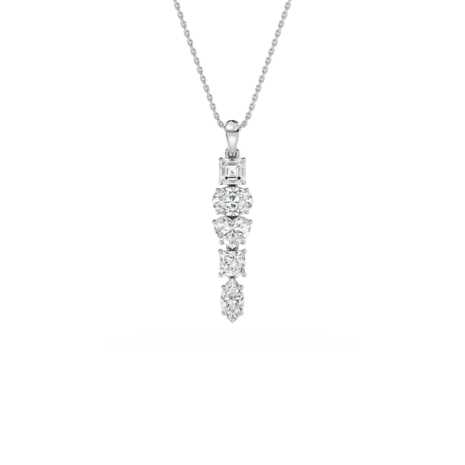 Multi-Shape Diamond Drop Pendant in Rose Gold