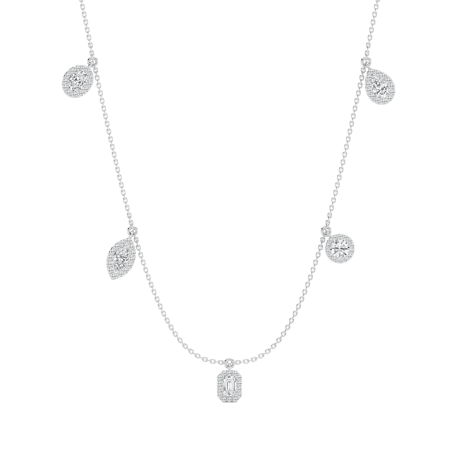 Multi-Shape Diamond Halo Necklace in Rose Gold