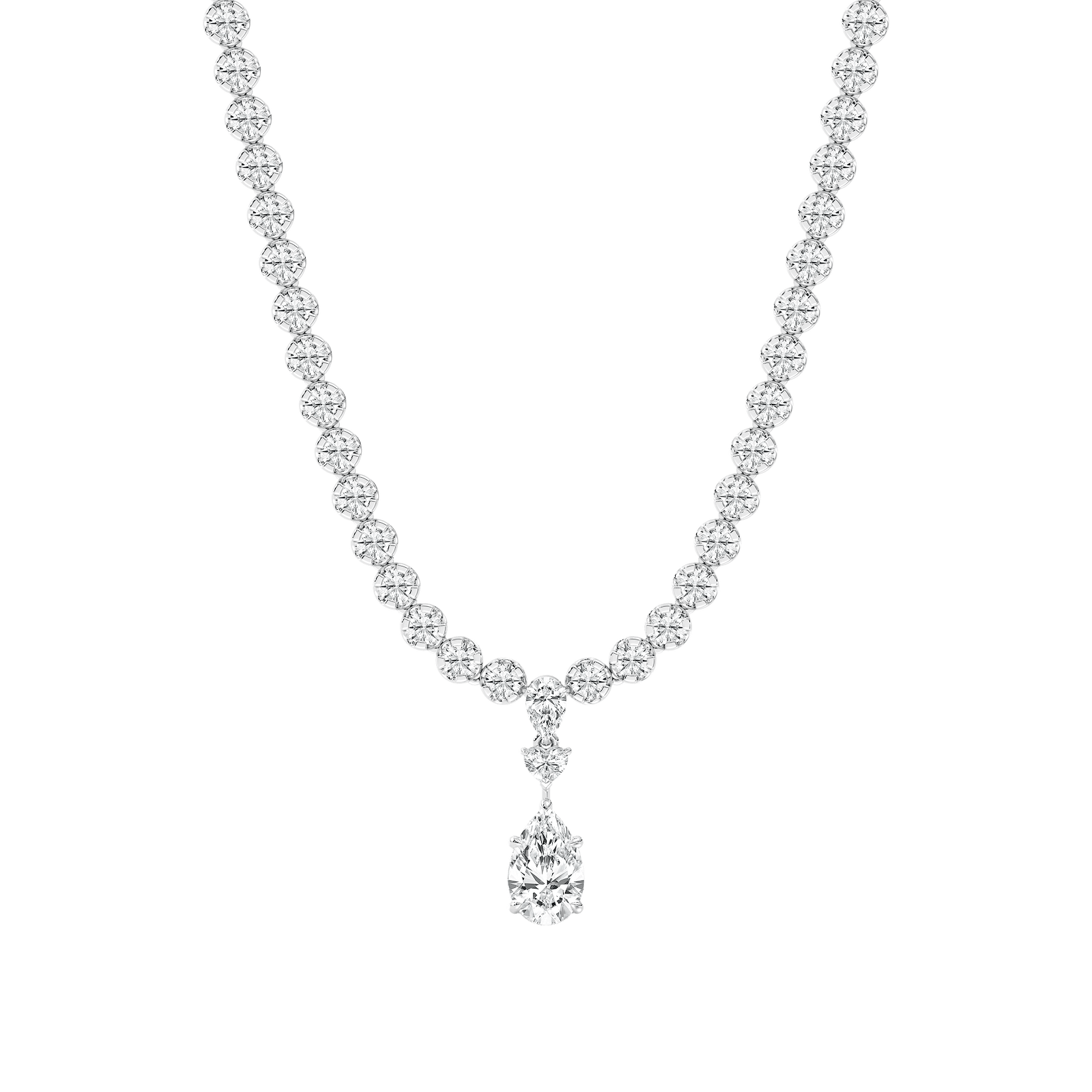 Multi-Shaped Diamond Necklace with Pear Center in Rose Gold
