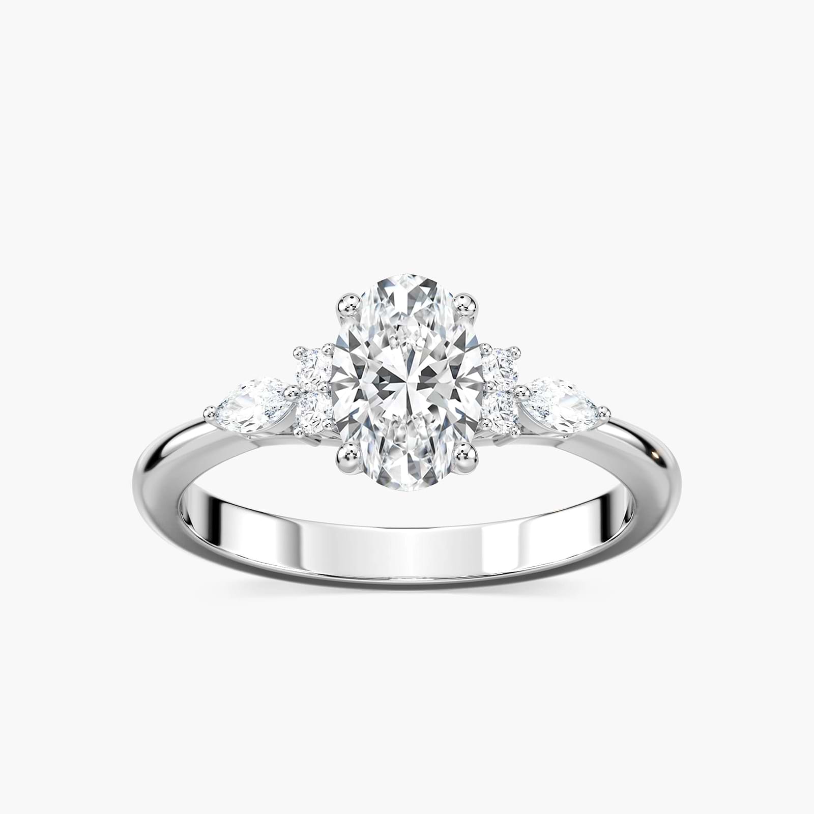Shown with 1ct Oval Cut Lab Grown Diamond in 14K Yellow Gold|Diamond accented engagement ring with a 1ct oval cut lab grown diamond set in 14k yellow gold