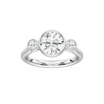 Nina 2 ½ ctw Round Lab Grown Diamond Bezel Set Three Stone Engagement Ring