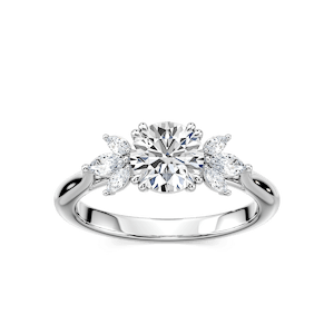 Saffron Lab Grown Diamond Flower Side Stone Engagement Ring