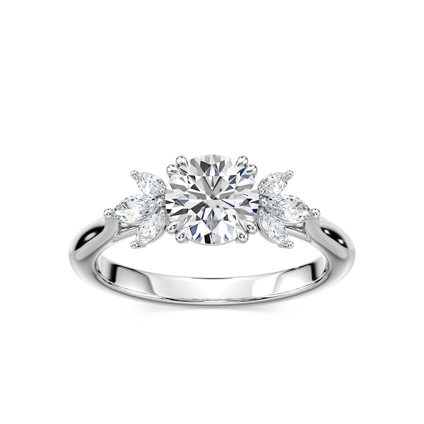 Saffron Lab Grown Diamond Flower Side Stone Engagement Ring