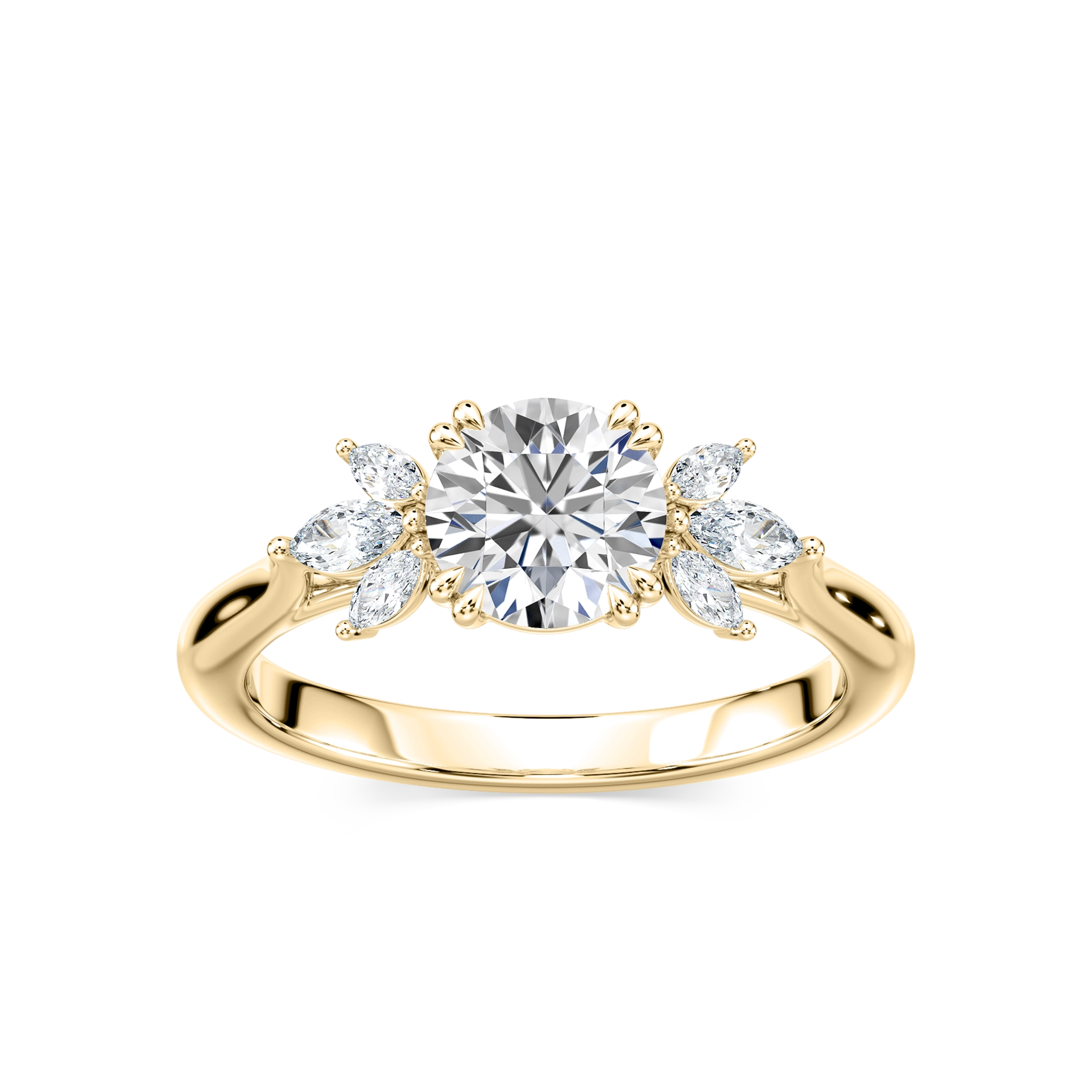 Saffron Lab Grown Diamond Flower Side Stone Engagement Ring