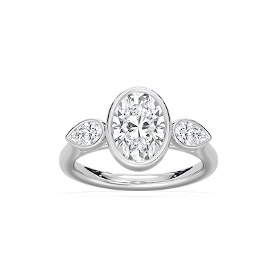 Nova 2 ½ ctw Oval Lab Grown Diamond Bezel Set Three Stone Engagement Ring