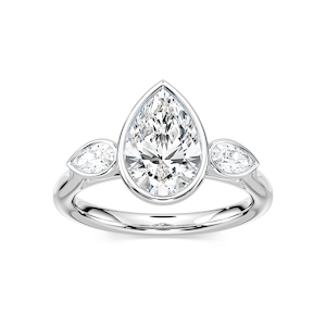 Nova 2 ½ ctw Pear Lab Grown Diamond Bezel Set Three Stone Engagement Ring