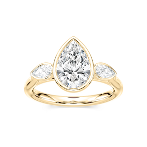 Nova 2 ½ ctw Pear Lab Grown Diamond Bezel Set Three Stone Engagement Ring