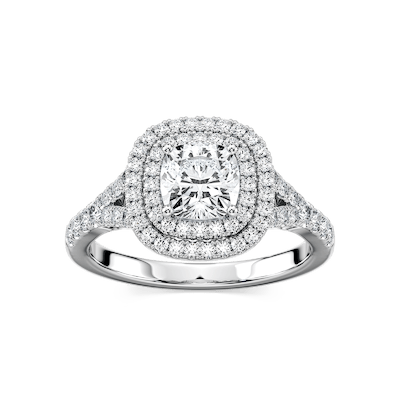 Novia Cushion Lab Grown Diamond Split Shank Double Halo Engagement Ring