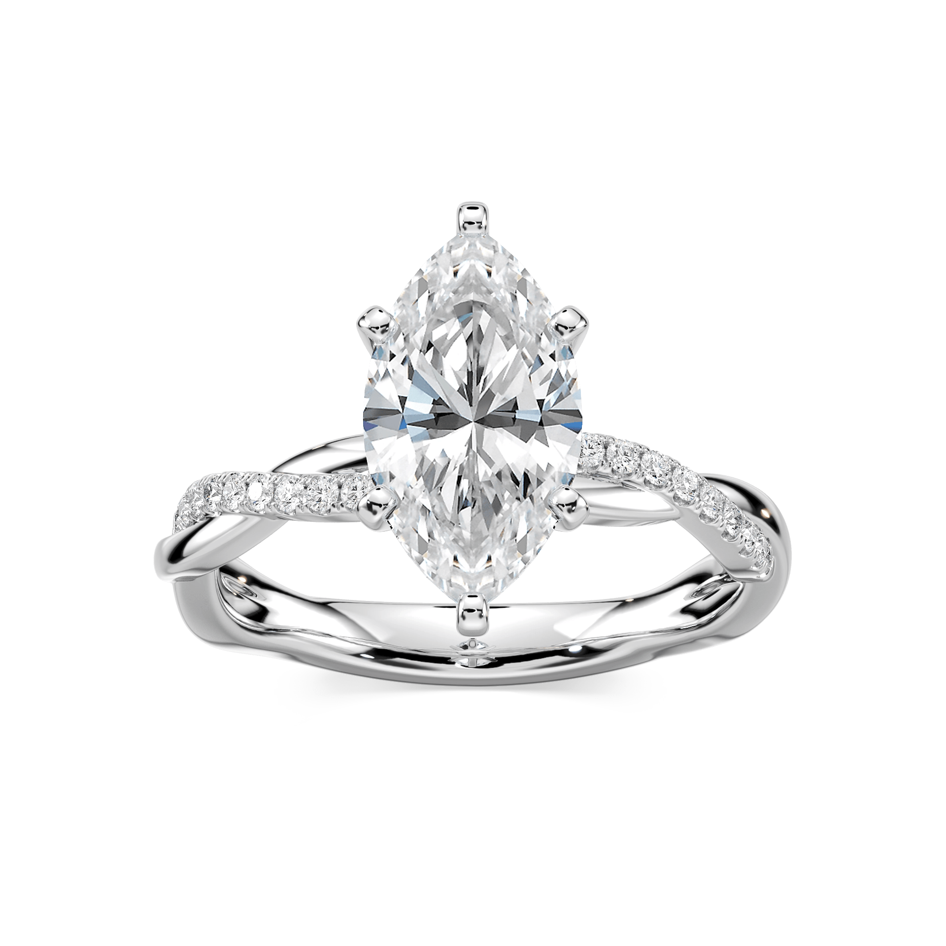 Valentina Marquise Lab Grown Diamond Petite Twist Side Stone Engagement Ring