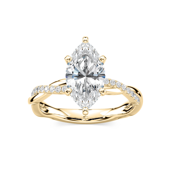Valentina Marquise Lab Grown Diamond Petite Twist Side Stone Engagement Ring + 2.05 Carat Marquise Shaped, Ideal Cut, D Color, VS1 Clarity, IGI Certified Lab Grown Diamond