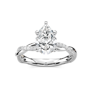 Valentina Pear Lab Grown Diamond Petite Twist Side Stone Engagement Ring
