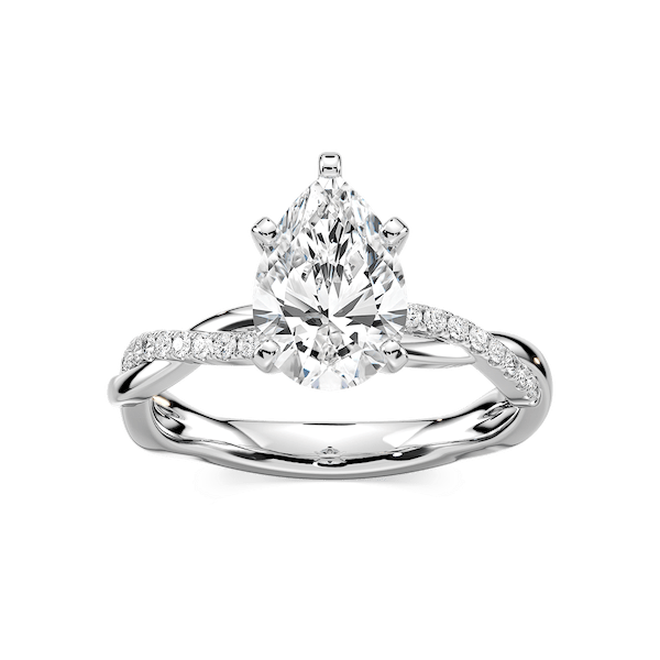 Valentina Pear Lab Grown Diamond Petite Twist Side Stone Engagement Ring
