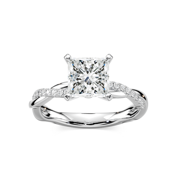 Valentina Princess Lab Grown Diamond Petite Twist Side Stone Engagement Ring
