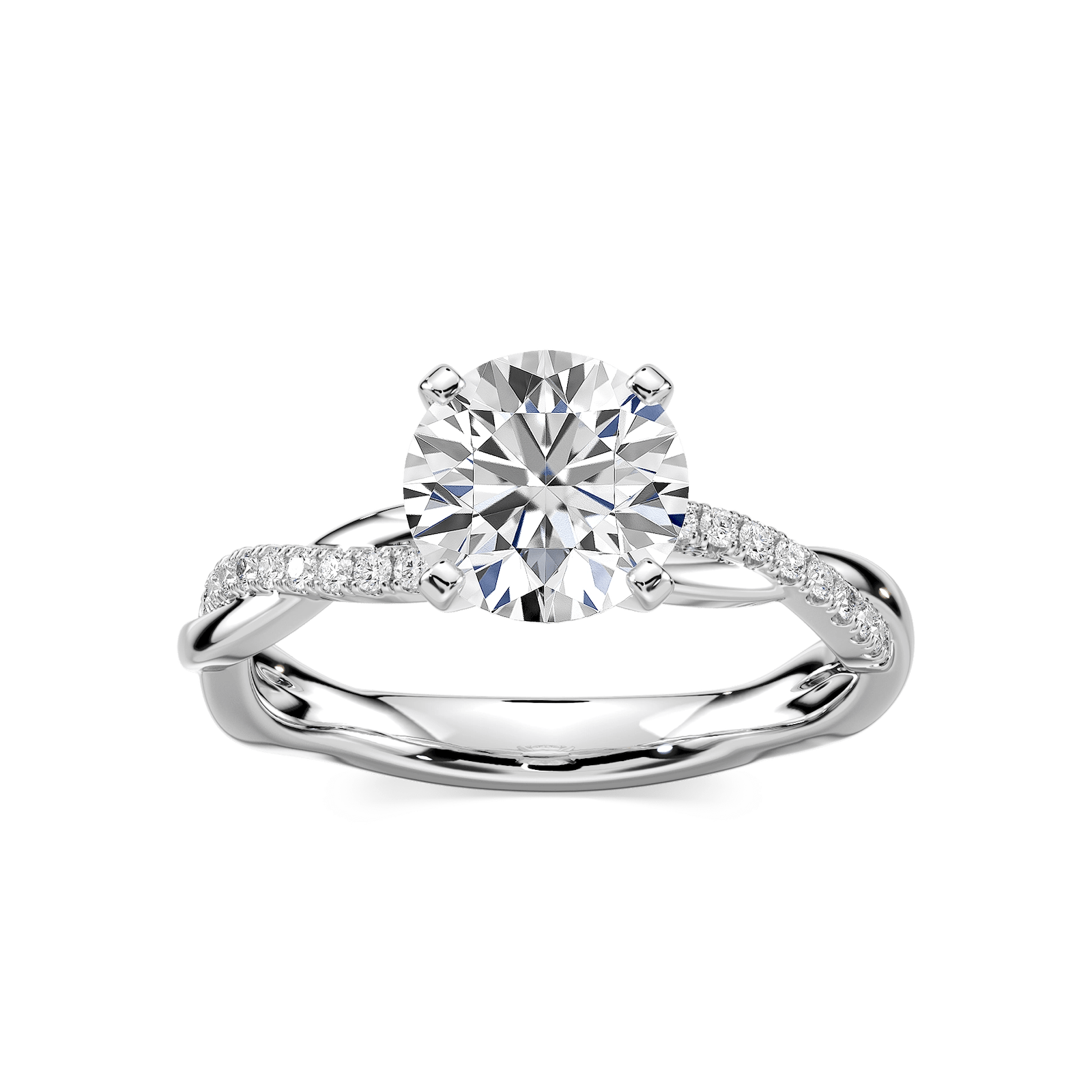 Valentina Round Lab Grown Diamond Petite Twist Side Stone Engagement Ring