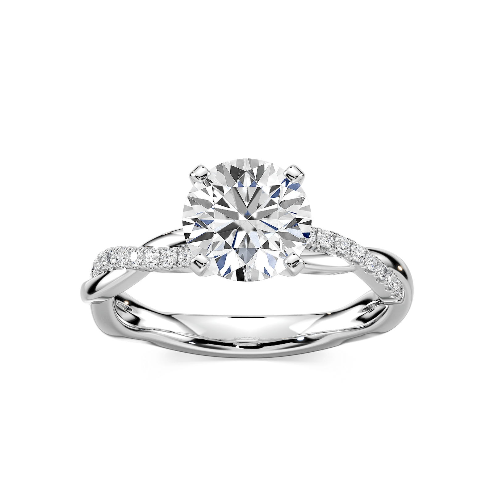 Valentina Round Lab Grown Diamond Petite Twist Side Stone Engagement Ring