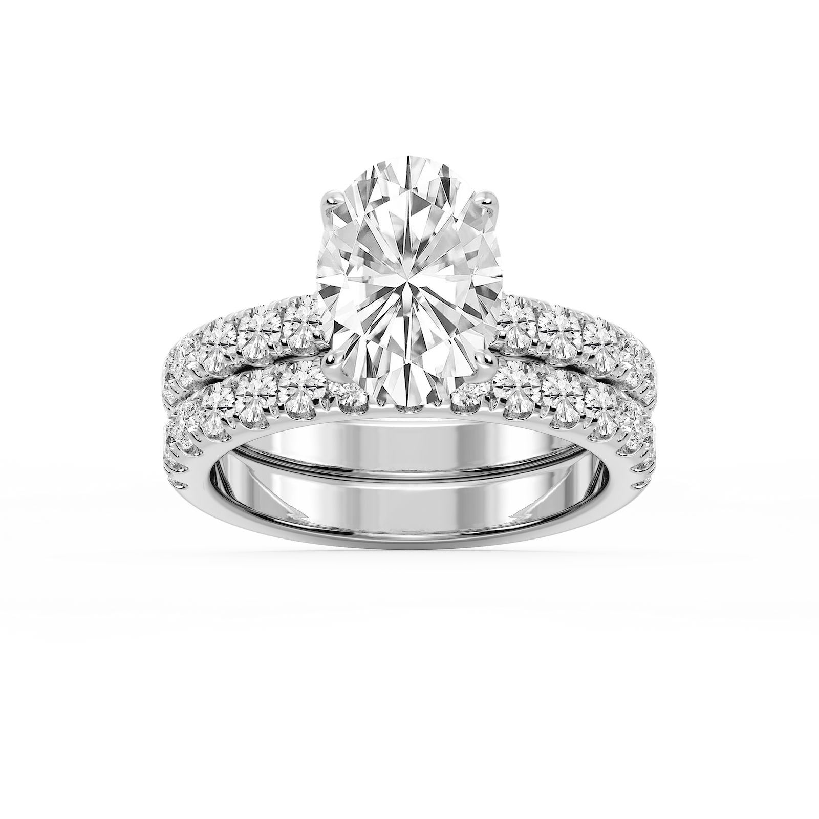 Olive Oval Lab Grown Diamond Classic Prong and Scooped Hidden Halo Wedding Set