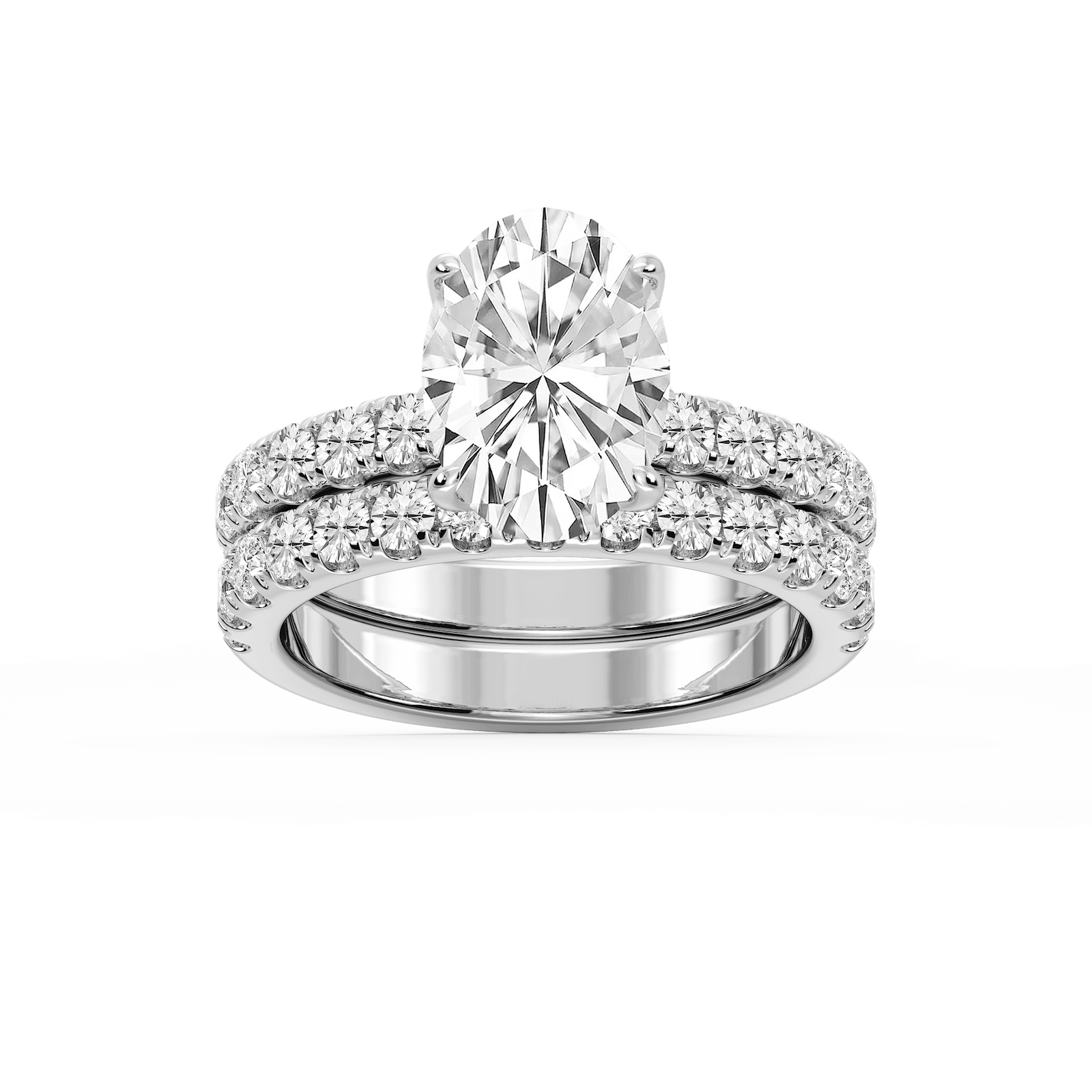 Olive Oval Lab Grown Diamond Classic Prong and Scooped Hidden Halo Wedding Set