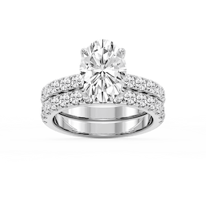 Olive Oval Lab Grown Diamond Classic Prong and Scooped Hidden Halo Wedding Set
