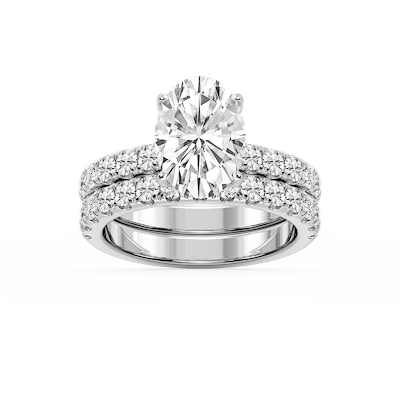 Olive Oval Lab Grown Diamond Classic Prong and Scooped Hidden Halo Wedding Set