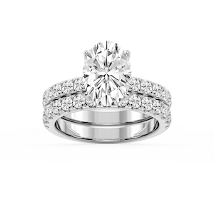 Olive Oval Lab Grown Diamond Classic Prong and Scooped Hidden Halo Wedding Set