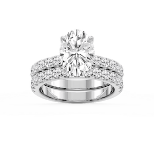 Olive Oval Lab Grown Diamond Classic Prong and Scooped Hidden Halo Wedding Set