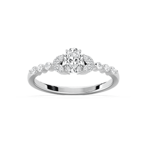 Oona 5/8 ctw Oval Lab Grown Diamond Petite Shared Prong Side Stone Engagement Ring