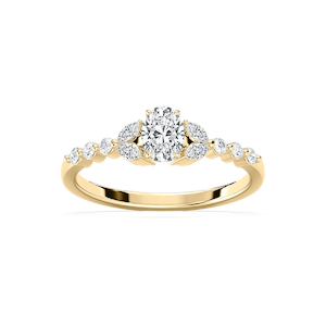 Oona 5/8 ctw Oval Lab Grown Diamond Petite Shared Prong Side Stone Engagement Ring