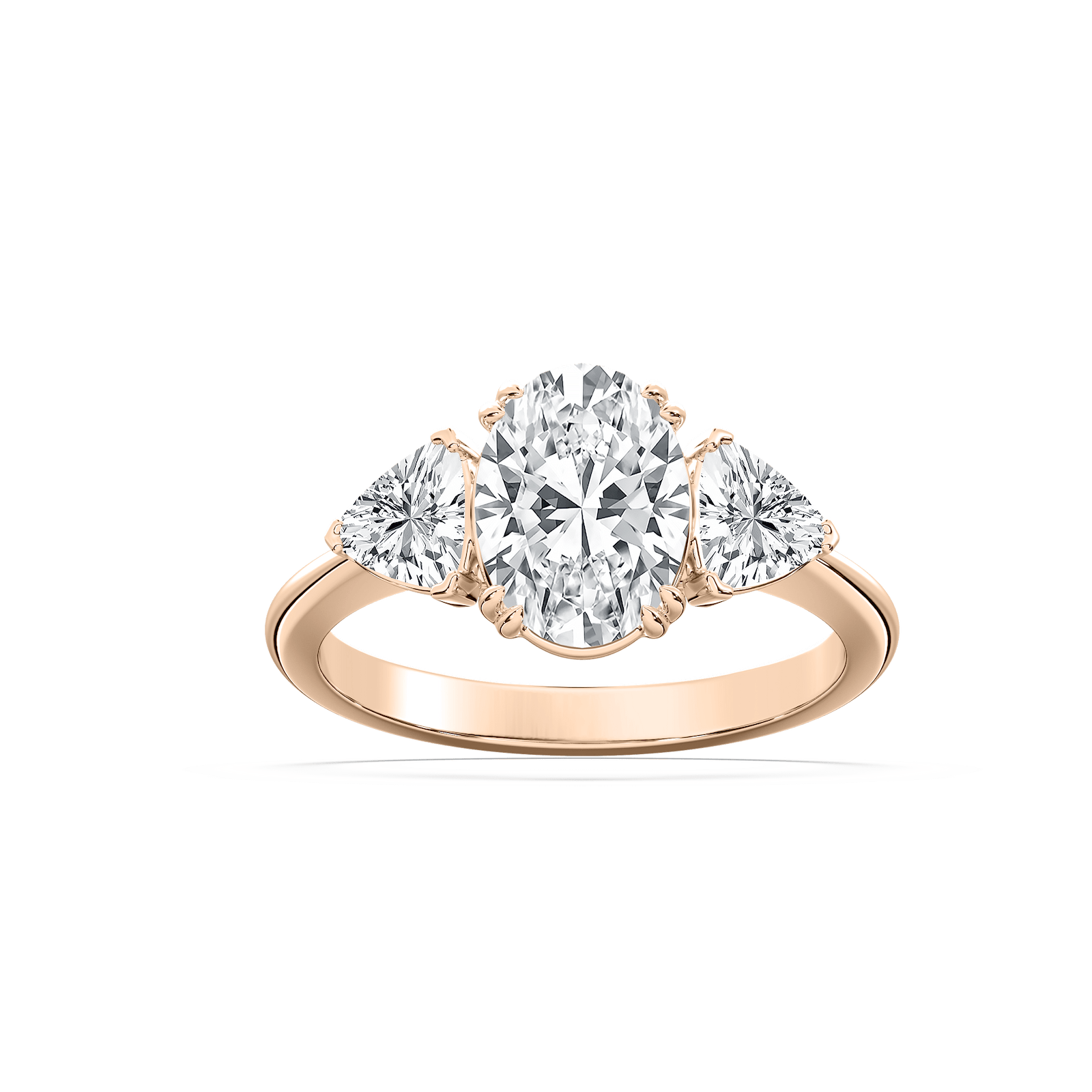 Kelsey Oval Lab Grown Diamond with Trillion Sides Three Stone Engagement Ring