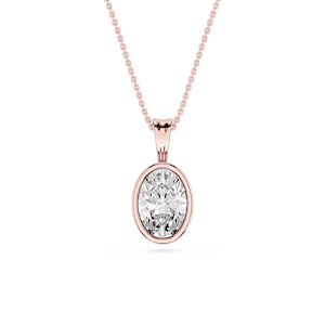 Oval Lab Grown Diamond Bezel Set Bail Solitaire Pendant - 16 to 18 Inches