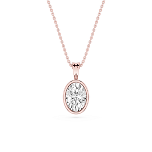 Oval Lab Grown Diamond Bezel Set Bail Solitaire Pendant - 16 to 18 Inches