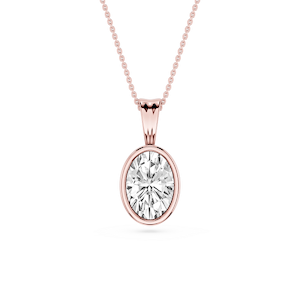 Oval Lab Grown Diamond Bezel Set Bail Solitaire Pendant - 16 to 18 Inches