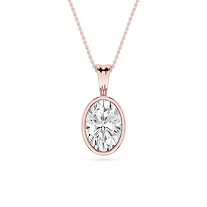 Oval Lab Grown Diamond Bezel Set Bail Solitaire Pendant - 16 to 18 Inches