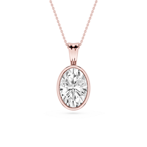 Oval Lab Grown Diamond Bezel Set Bail Solitaire Pendant - 16 to 18 Inches