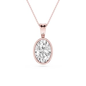 Oval Lab Grown Diamond Bezel Set Bail Solitaire Pendant - 16 to 18 Inches