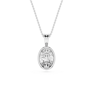 Oval Lab Grown Diamond Bezel Set Bail Solitaire Pendant - 16 to 18 Inches