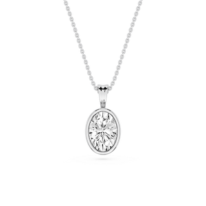 Oval Lab Grown Diamond Bezel Set Bail Solitaire Pendant - 16 to 18 Inches