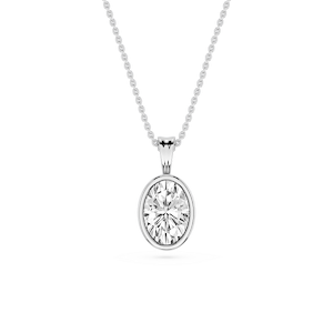 Oval Lab Grown Diamond Bezel Set Bail Solitaire Pendant - 16 to 18 Inches