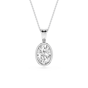 Oval Lab Grown Diamond Bezel Set Bail Solitaire Pendant - 16 to 18 Inches