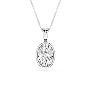 Oval Lab Grown Diamond Bezel Set Bail Solitaire Pendant - 16 to 18 Inches