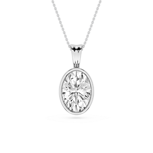 Oval Lab Grown Diamond Bezel Set Bail Solitaire Pendant - 16 to 18 Inches