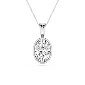 Oval Lab Grown Diamond Bezel Set Bail Solitaire Pendant - 16 to 18 Inches