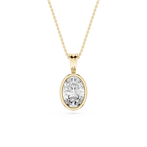 Oval Lab Grown Diamond Bezel Set Bail Solitaire Pendant - 16 to 18 Inches