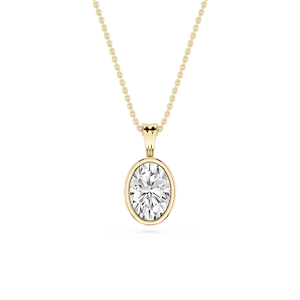 Oval Lab Grown Diamond Bezel Set Bail Solitaire Pendant - 16 to 18 Inches